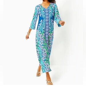 NWT Lilly Pulitzer Noland Maxi Dress Seacret Escape Engineered Woven Maxi Dress